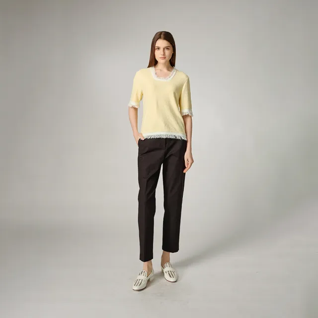 【giordano ladies】24SS_撞色毛邊設計短袖上衣(02354004)