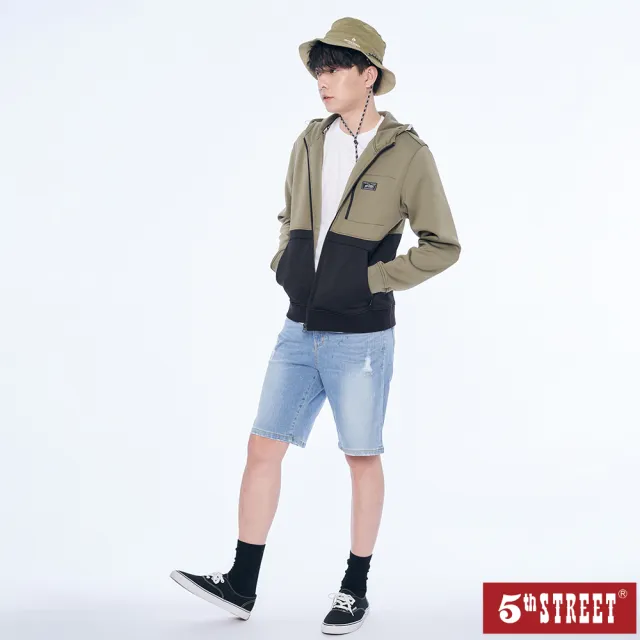 【5th STREET】男裝 短褲 五分褲 牛仔短褲 彈性 牛仔 中藍(921023)