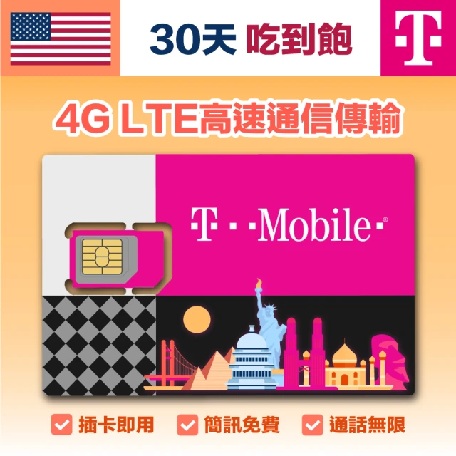 美國T-Mobile SIM卡 4G上網簡訊．通話吃到飽30天方案(美國SIM卡、美國上網吃到飽)
