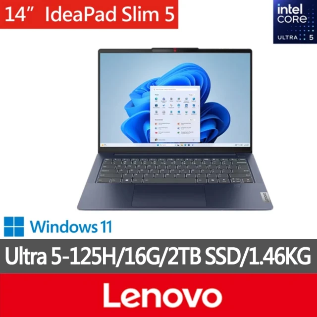 【Lenovo】特仕版 14吋AI輕薄筆電(IdeaPad Slim 5/83DA0048TW/Ultra 5-125H/16G/改裝2TB SSD/深邃藍)