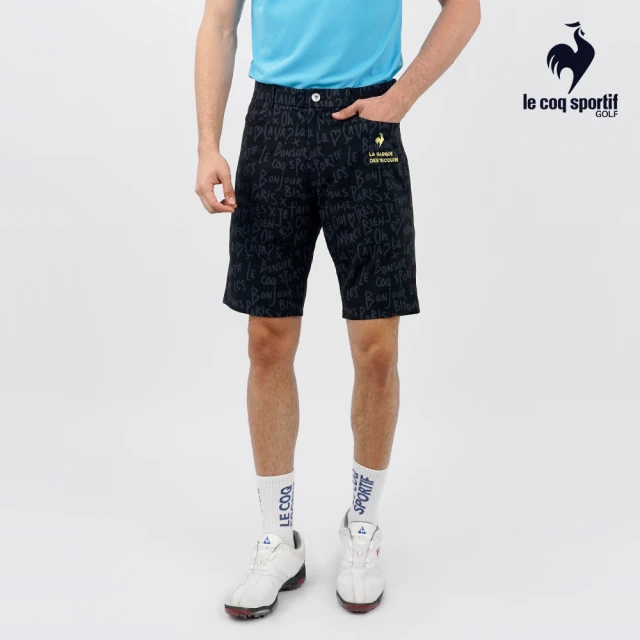 LE COQ SPORTIF 公雞 高爾夫系列 男款黑色滿版字母印花防潑水抗UV短褲 QGT8T901