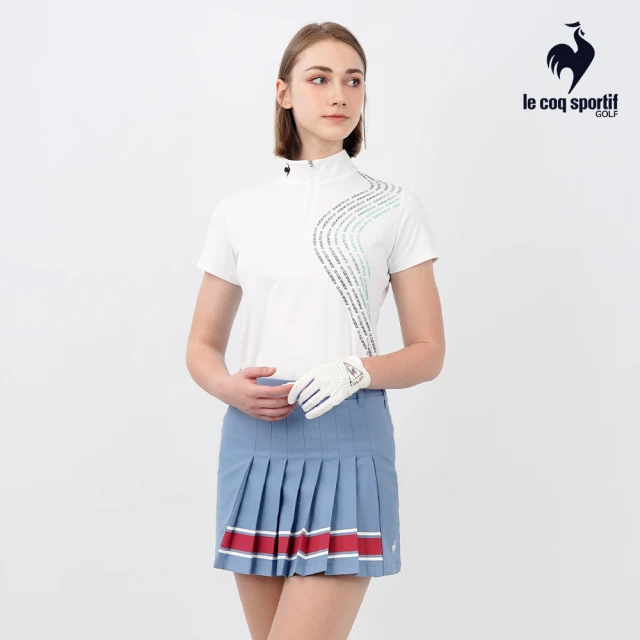 【LE COQ SPORTIF 公雞】高爾夫系列 女款白色漸層配色字母印花抗UV短袖立領衫 QLT2T202