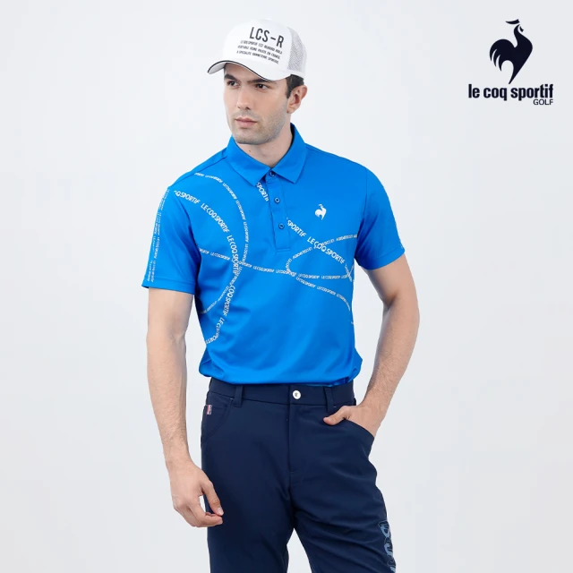 LE COQ SPORTIF 公雞 高爾夫系列 男款藍色色彩LOGO印花防曬短袖POLO衫 QGS2T210