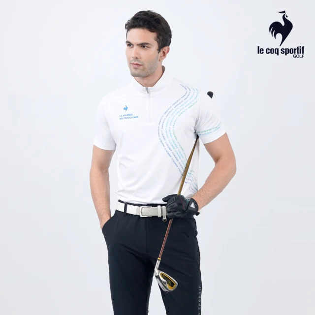 LE COQ SPORTIF 公雞 高爾夫系列 男款白色漸層配色字母印花抗UV短袖立領衫 QGT2T202