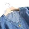 【ACheter】大碼穿搭短袖顯瘦遮肉牛仔連身裙中長版洋裝#121224(藍)