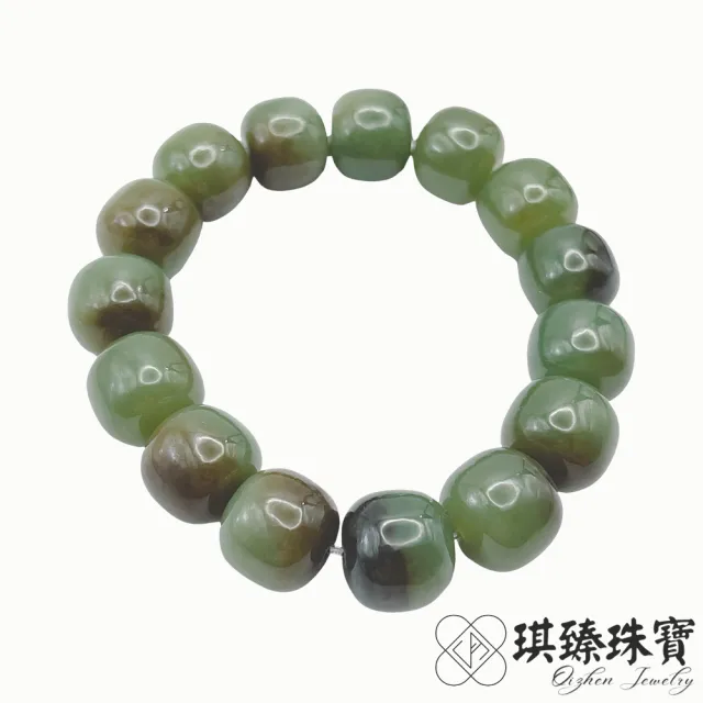 【琪臻珠寶】天然和田玉且末料老型珠手珠(14mm_老型珠手鍊_新疆且末青玉飄糖色_618狂歡節_限時搶購)
