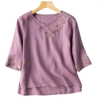【K.W.】現貨初嚐芳蜜春夏新品明星同款亞麻人棉上衣(棉麻 防曬服 中長袖 共3色)