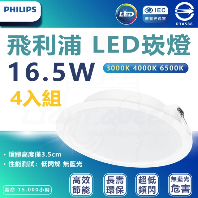 Philips 飛利浦 4入組 DN028b 16.5W崁燈 嵌入孔17.5cm(白光/中性光/黃光)