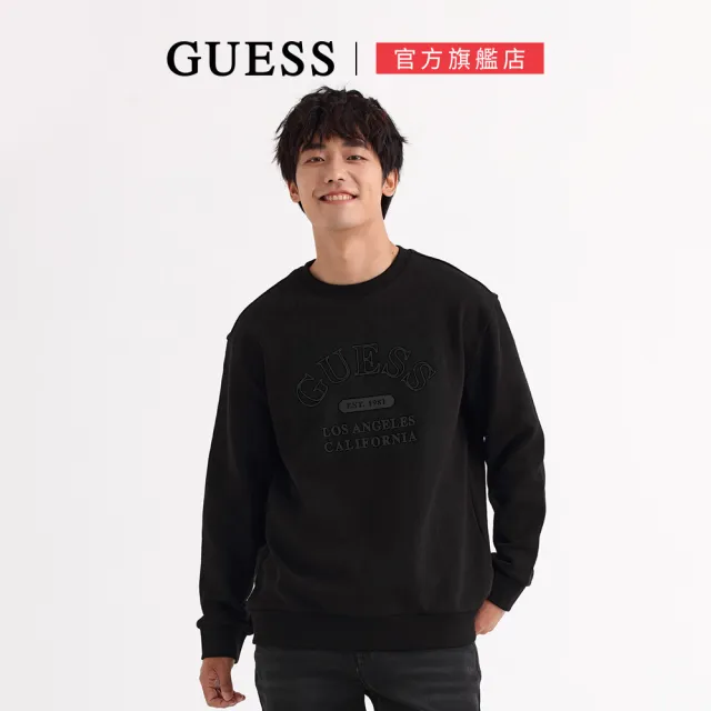 【GUESS】基本百搭LOGO刺繡圓領長袖T(三色任選)