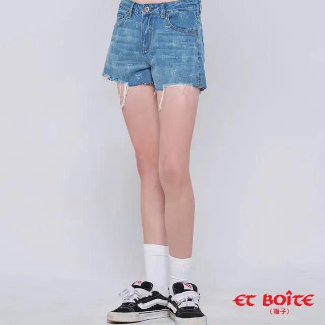 【BLUE WAY】女裝  無彈滿版老花圖騰刷破丹寧 短褲-ET BOiTE箱子