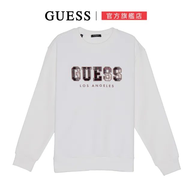 【GUESS】蘇格蘭格子斜紋LOGO刷毛大學T(兩色任選)