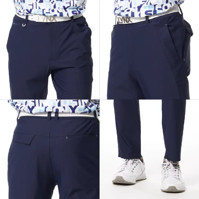 【Lynx Golf】男款日本進口面料環保素材抗UV涼感機能特殊剪裁造型口袋立體凸印設計平口休閒長褲(二色)