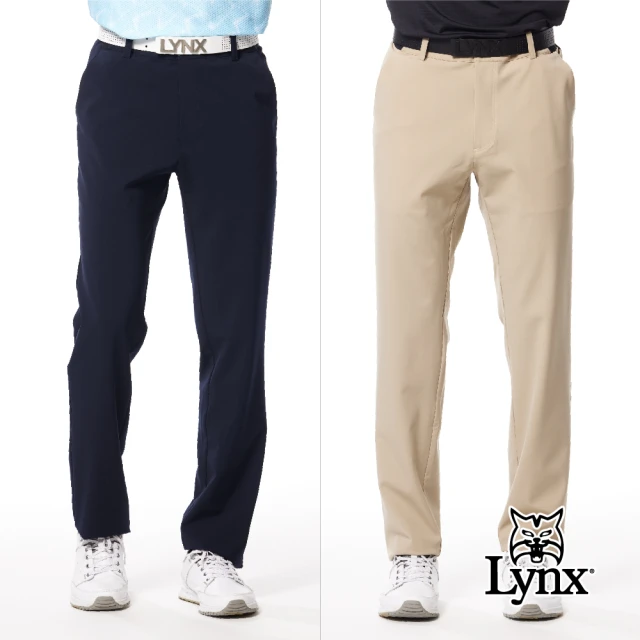 Lynx Golf 男款日本進口面料吸排涼感機能彈性舒適配布剪接造型口袋貼膜設計平口休閒長褲(二色)