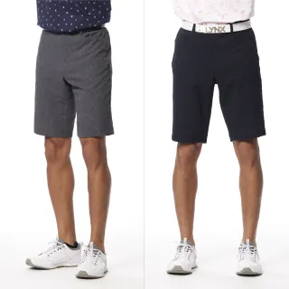 【Lynx Golf】男款日本進口面料泡泡布造型透氣舒適經典格紋後袋山貓繡花平口休閒短褲(二色)
