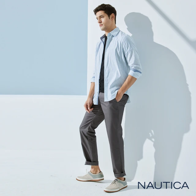 NAUTICA 男裝 經典防潑水修身素面長褲(灰色)