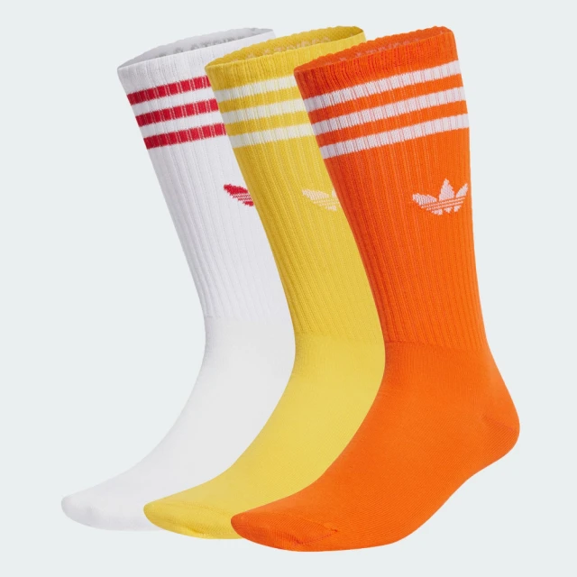 adidas 愛迪達adidas 愛迪達 襪子 中筒襪 運動襪 3雙組 三葉草 HIGH CREW SOCK 橘黃白紅 IU2657