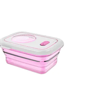 【Partita】加拿大全矽膠伸縮保鮮盒-粉色660ml/長方形(保鮮盒/微波餐盒/便當盒/折疊餐盒/保溫盒)