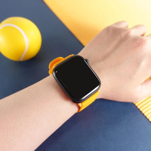 Watchband Apple Watch 全系列通用錶帶 蘋果手錶替用錶帶 同色扣頭及連接器 矽膠錶帶(芒果黃色)