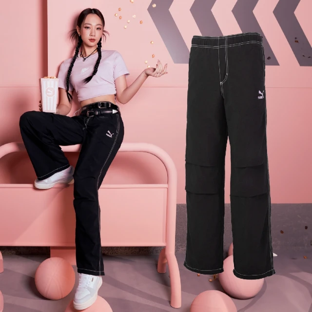 PUMA 長褲 Logo Pants 女款 黑 白 抽繩 寬鬆 寬褲 Julia 吳卓源同款(626866-01)