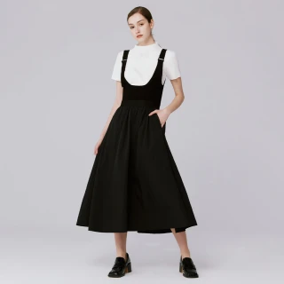 【MOMA】休閒異材剪接吊帶裙(黑色)