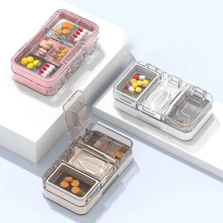 【Dagebeno荷生活】矽膠密封雙層隨身藥盒 三合一切藥器磨藥粉便攜藥盒(2入)