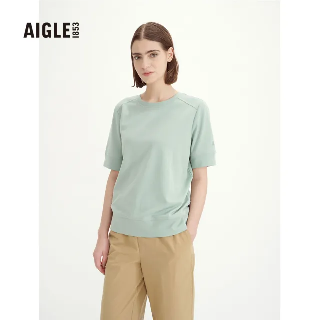 【AIGLE】女 抗UV快乾短袖T恤AG-3P272A117 灰綠(女裝 抗UVT恤 快乾短袖T恤)