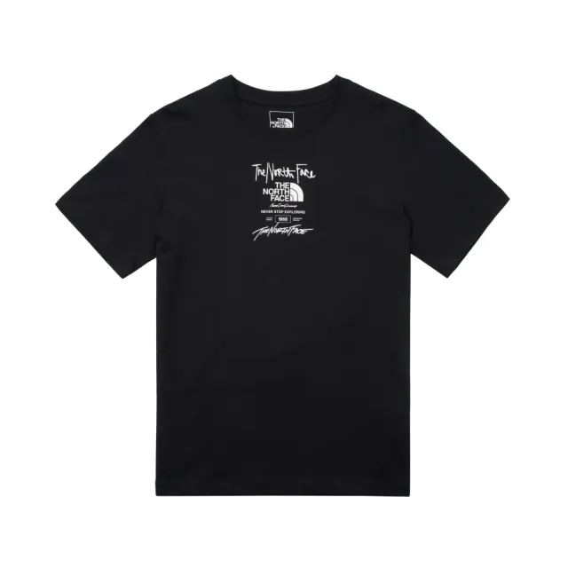 【The North Face】TNF 短袖上衣 經典品牌LOGO U MFO TYPESETTING LOGO S/S TEE-AP男女 黑(NF0A8AUWJK3)