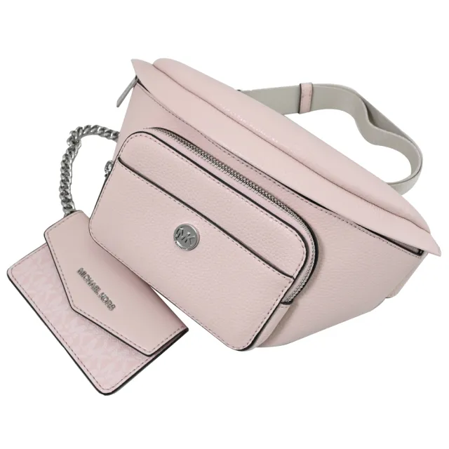 【Michael Kors】簡約LOGO附掛式零錢包三用胸口腰包多功能包(粉)