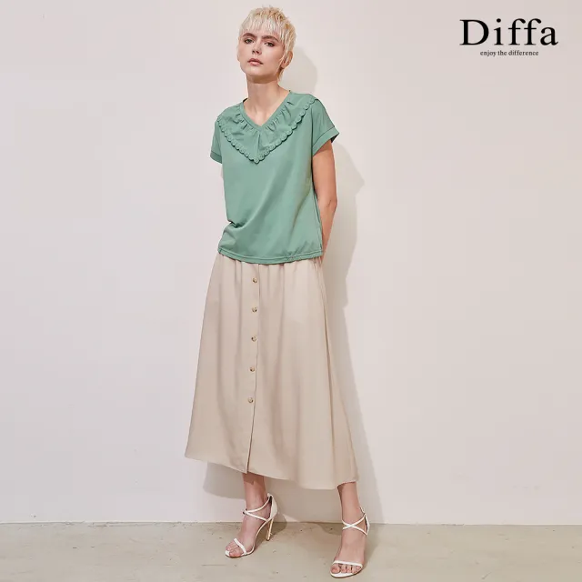 【Diffa】質感裝飾釦設計長寬裙-女
