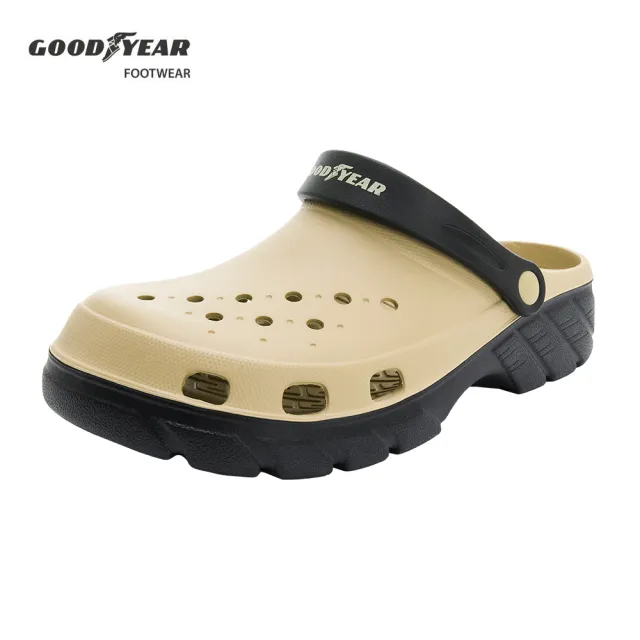 【GOODYEAR 固特異】水陸雙色兩用洞洞鞋/男鞋 寬楦 透氣 厚底 輕量 卡其色(GAMP33371)