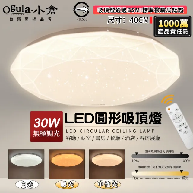 Ogula 小倉】30W吸頂燈星鑽燈臥室燈40cm無極調光BSMI認證：R3E558(LED 