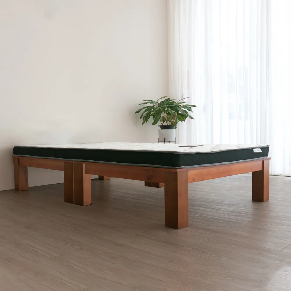 【麗得傢居】克莉絲5尺中高實木床底+獨立筒薄墊二件組 實木床架 雙人床台(原木色/淺胡桃色可選 台灣製造)