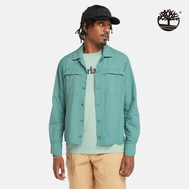 【Timberland】男款藍綠色抗UV 長袖襯衫(A5XKUCL6)