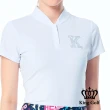 【KING GOLF】實體同步款-女款素面立體燙鑽襯衫立領拉鍊POLO衫/高爾夫球衫(白色)