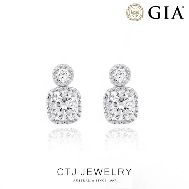 【CTJ】GIA 1克拉 D/SI2 18K金 矩形  鑽石耳環