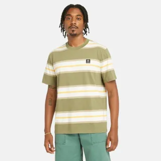【Timberland】男款灰綠色條紋短袖T恤(A64AYB39)