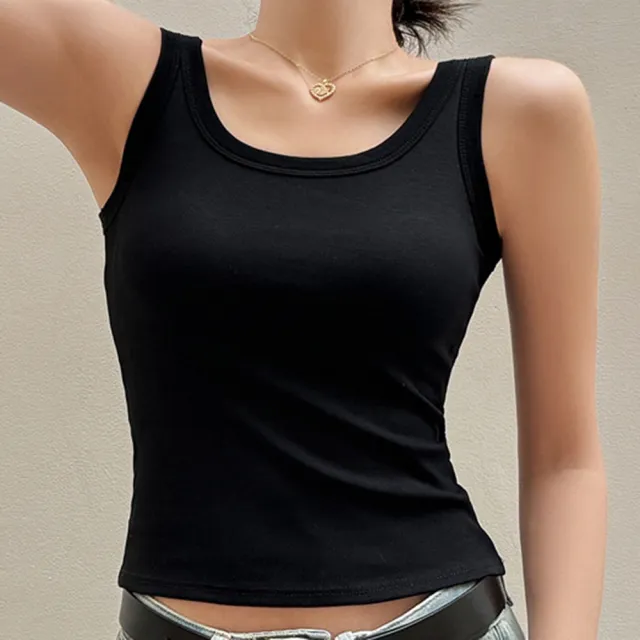 【巴黎精品】現貨+預購 無袖T恤打底衫(純棉U型附胸墊針織女上衣5色a1eg36)