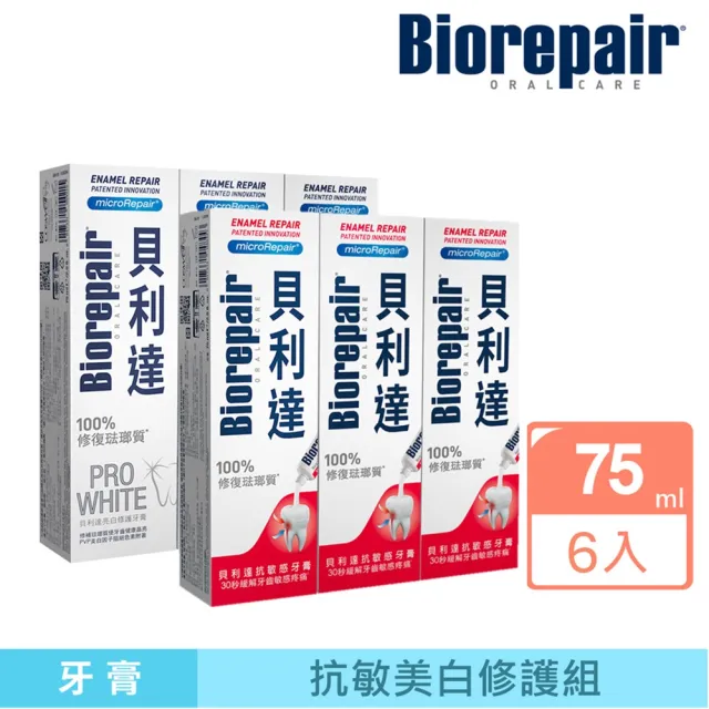 【Biorepair 貝利達】抗敏美白六入組(抗敏感/亮白修護)