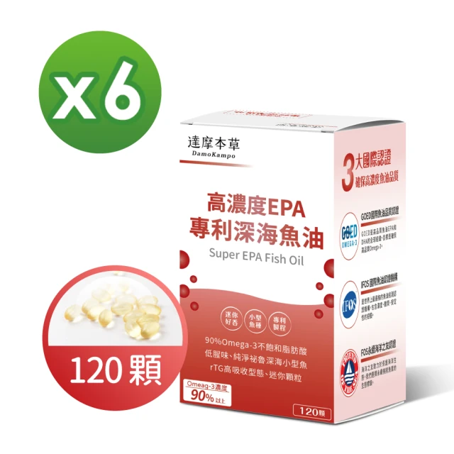 達摩本草 高濃度EPA 專利深海魚油6盒(120顆/盒）（共720顆）（80%EPA、90%Omega-3)