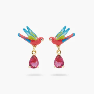 【Les Nereides】叢林樂園-綠翅金剛鸚鵡與紫紅色水晶耳環