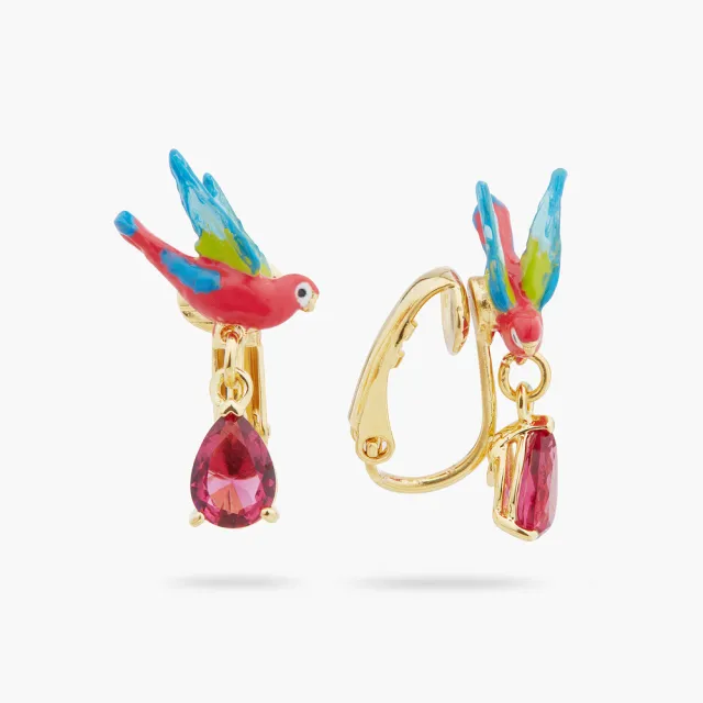 【Les Nereides】叢林樂園-綠翅金剛鸚鵡與紫紅色水晶耳環