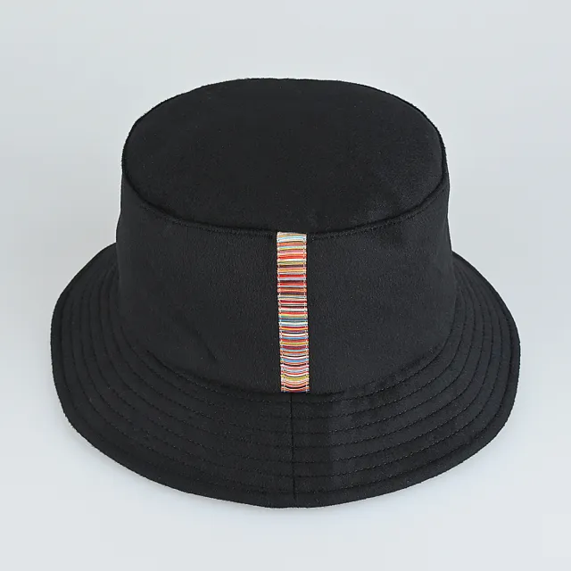 【Paul Smith】PAUL SMITH內裡布標LOGO羊絨混紡漁夫帽(黑x多色條紋)