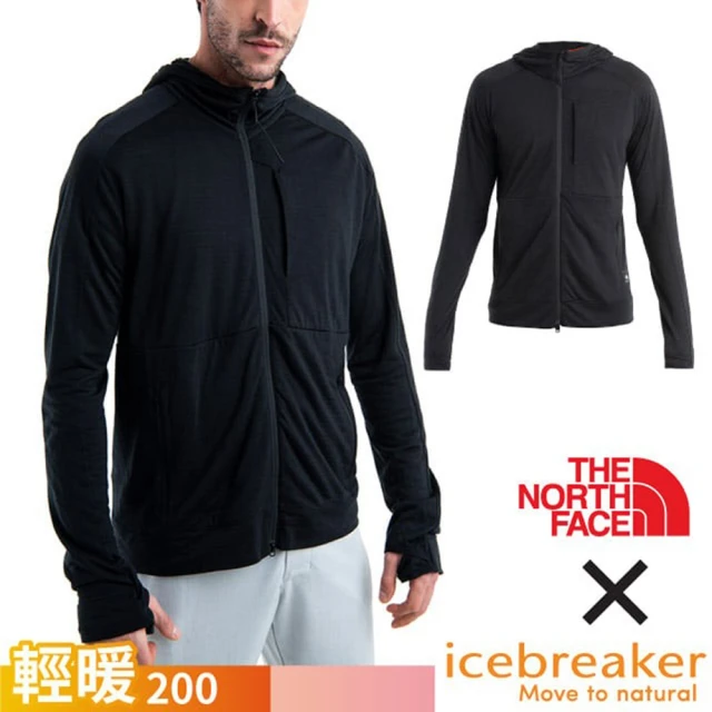 Icebreaker 男 RealFleece 刷毛保暖連帽外套-The North Face聯名款.夾克.輕量風衣(IB0A56VW-001 黑)