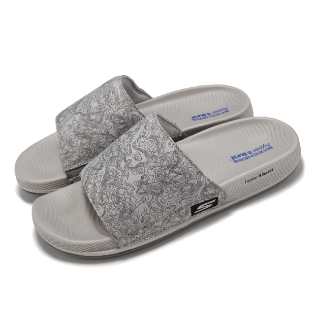 SKECHERS 拖鞋 Hyper Slide-Topographic 男鞋 灰 藍 高回彈 輕量 涼拖鞋(229137-GYBL)