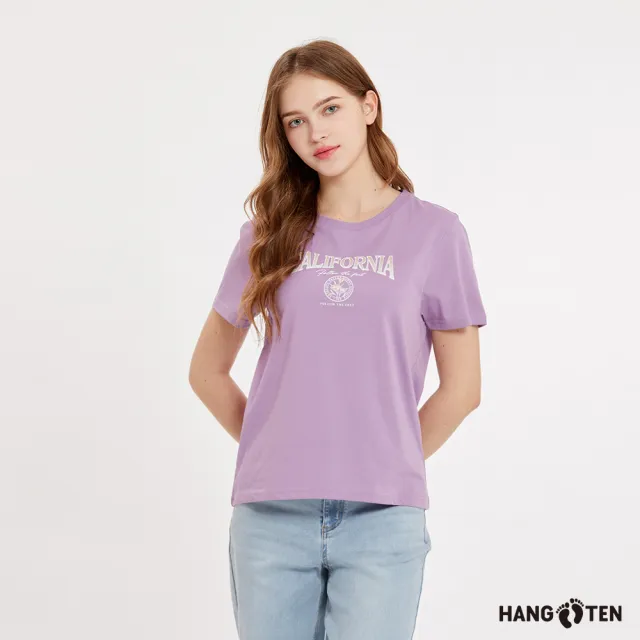【Hang Ten】女裝-舒爽棉吸濕快乾印花休閑短袖T恤(粉紫)