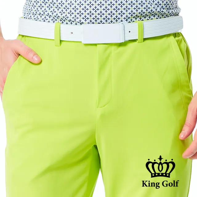 【KING GOLF】實體同步款-男款素面百搭彈力修身休閒長褲/高爾夫球長褲(綠色)