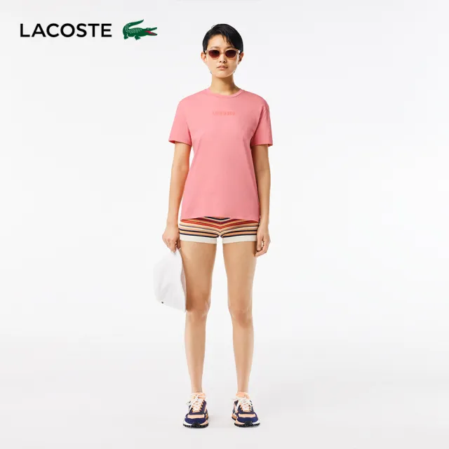 【LACOSTE】女裝-復古印花柔軟棉質短袖T恤(粉色)