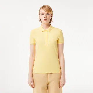 【LACOSTE】女裝-緊身彈性棉短袖Polo衫(黃色)