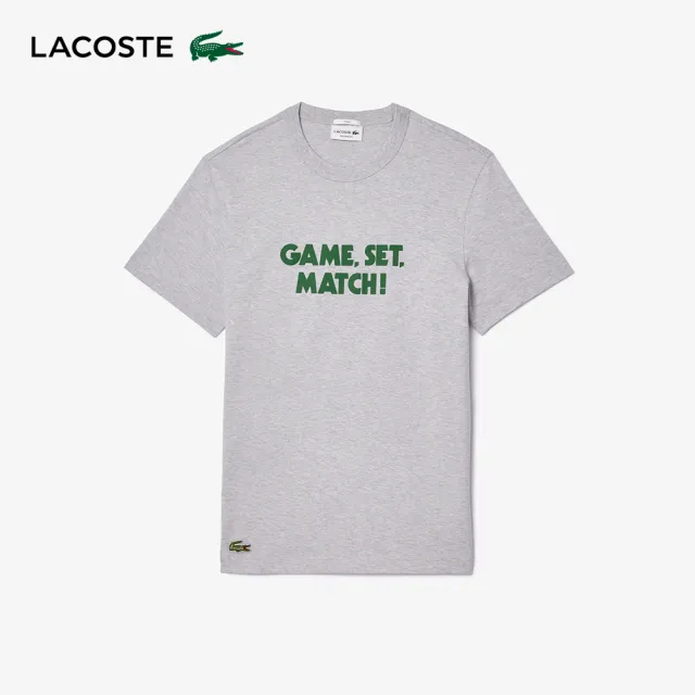 【LACOSTE】男裝-標語棉質短袖T恤(灰色)