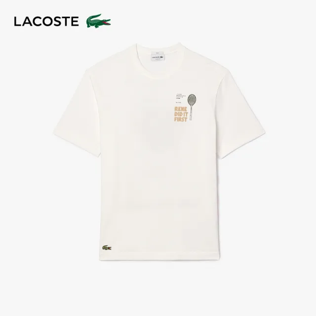 【LACOSTE】男裝-背面漆皮網眼布短袖T恤(白色)